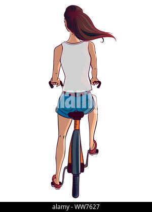 Vector illustration of a biking girl on white background Stock Vector