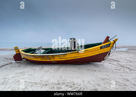 Europe, Poland, Pomerania, Debki, beach, fising boat Stock Photo