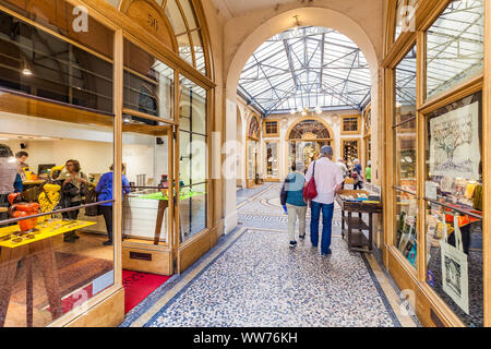 France, Paris, city centre, Galerie Vivienne, covered shopping arcade, glass roof, various shops Stock Photo