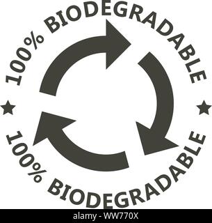Biodegradable sign - plastic free compostable product label, arrows circle, recycling Stock Vector