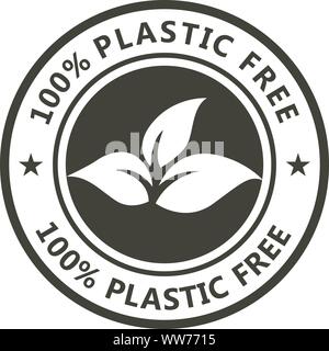 Plastic free product icon - eco seal for non toxic pack with leaves Stock Vector