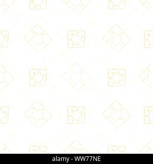 Vector seamless pattern with variety of framed gold stars in painterly brushstroke style on white textured background. Great for festive, Christmas Stock Vector