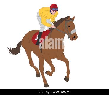 jockey riding race horse illustration - vector Stock Vector
