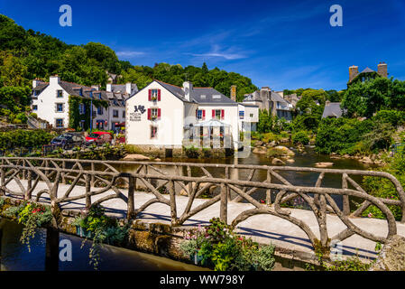 France, Brittany, FinistÃ¨re Department, Pont-Aven, Aven River with Moulin du Grand Poulguin Stock Photo