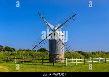 France, Brittany, FinistÃ¨re Department, ClÃ©den-Cap-Sizun, 'Moulin de Trouguer' windmill near Pointe du Van Stock Photo