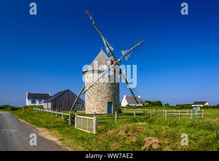 France, Brittany, FinistÃ¨re Department, ClÃ©den-Cap-Sizun, 'Moulin de Trouguer' windmill near Pointe du Van Stock Photo