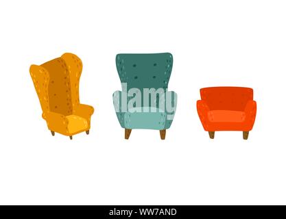 Set of armchairs. Vector illustration in flat cartoon style Stock Vector