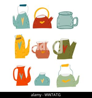 Set of vector teapots. Cartoon style illustration Stock Vector