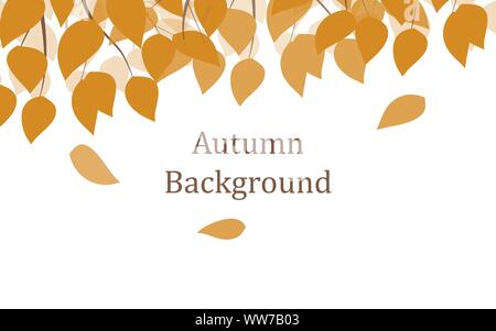 Autumn background with tree and yellow falling leaves Stock Vector