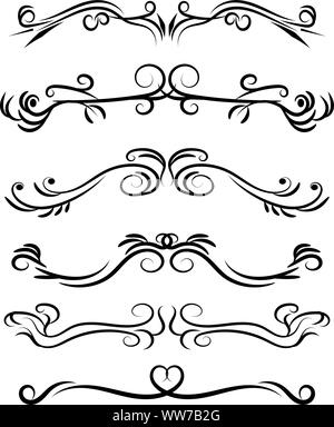 Hand drawn decorative dividers and borders vector set. Creative calligraphic swirles in art dividers style for text, tatoo, pages and decor variety Stock Vector