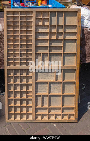 One Big Wooden Retro Printer Drawer Shelf Stock Photo
