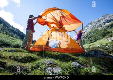 Camping in the Fundustal, Ã–tztal, Tyrol, Austria Stock Photo