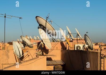 Morocco, Marrakech, roof with satellite dishes Stock Photo
