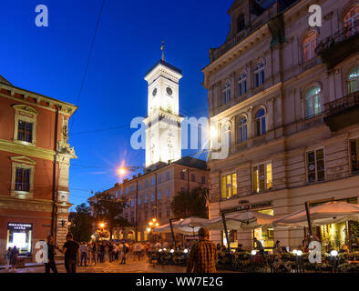 Lviv (Lwiw, Lemberg): Town Hall, square Rynok (Market square) in , Lviv Oblast, Ukraine Stock Photo