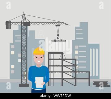 Engineer at construction site vector. Stock Vector