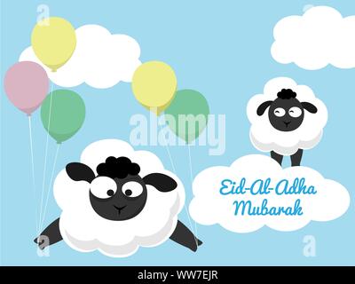 Eid al adha mubarak muslin holiday vector. Funny lamb cartoon style illustration. Stock Vector
