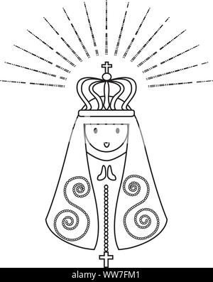 Our Lady of Aparecida is Nossa Senhora Aparecida patroness of Brazil. Blessed Virgin Mary line art vector. Stock Vector