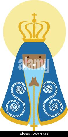 Our Lady of Aparecida is Nossa Senhora Aparecida patroness of Brazil. Blessed Virgin Mary flat vector. Stock Vector