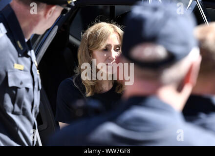 Boston, United States. 13th Sep, 2019. Actress Felicity Huffman arrives for sentencing at the John Joseph Moakley United States Courthouse in Boston on Thursday, September 13, 2019. Huffman is being sentenced for her part in a sweeping college admissions bribery case. Photo by Josh Reynolds/UPI Credit: UPI/Alamy Live News Stock Photo