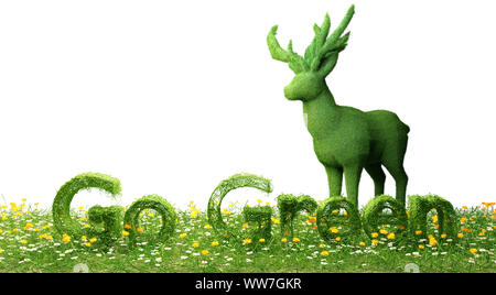 Isolated Go Green field letter and grass deer on white background Stock Photo