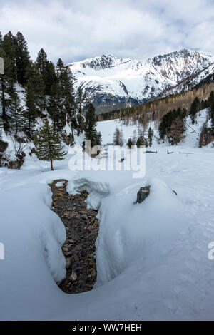 Austria, Tyrol, St. Sigmund in Sellrain, Small stream in the wintry Gleirschtal Stock Photo