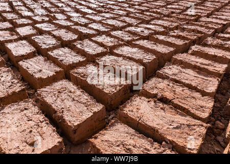 Paving stones clay bricks, hand-made exposed to the sun to dry in Morocco Stock Photo