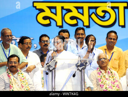Kolkata, India. 13th Sep, 2019. West Bengal Chief Minister Mamata Banerjee addresses an organizational meeting of West Bengal State Government Employees Federation. (Photo by Saikat Paul/Pacific Press) Credit: Pacific Press Agency/Alamy Live News Stock Photo