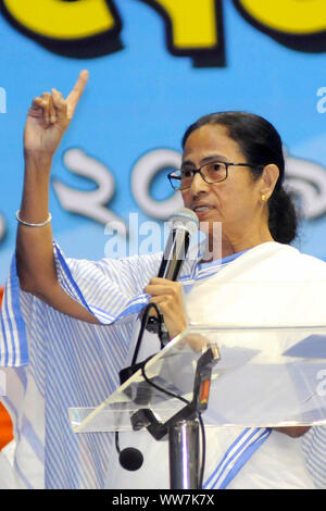 Kolkata, India. 13th Sep, 2019. West Bengal Chief Minister Mamata Banerjee addresses an organizational meeting of West Bengal State Government Employees Federation. (Photo by Saikat Paul/Pacific Press) Credit: Pacific Press Agency/Alamy Live News Stock Photo