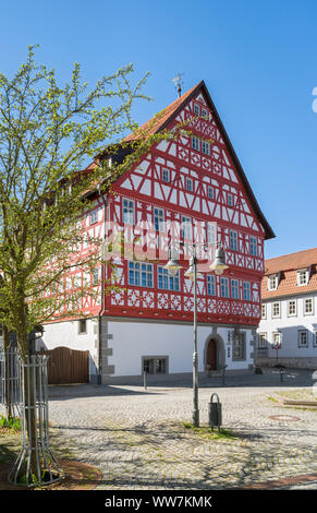 Germany, Thuringia, Suhl-Heinrichs, former town hall in the Meininger StraÃŸe, pedestal from 1551, timber frame from 1657 Stock Photo