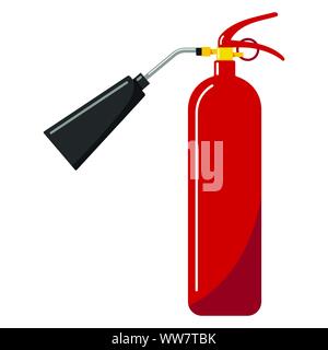 Vector illustration of flat design red fire extinguisher with nozzle icon in cartoon style. Stock Vector