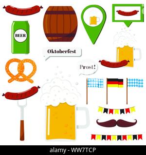 Flat design vector clip art oktoberfest set illustration isolated on white background. Stock Vector
