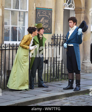 Actors of a period drama filmed by Netflix during breaks Stock Photo