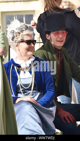 Actors of a period drama filmed by Netflix during breaks Stock Photo