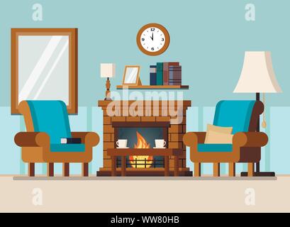 Cozy home living room or cabinet interior scene Stock Vector