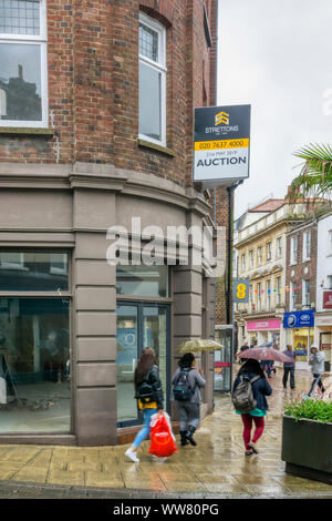 Empty shop to be sold by auction in King's Lynn High Street. King's Lynn is one of the towns eligible for support from new government Towns Fund. Stock Photo