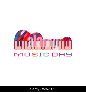 Guitar piano hand drawn flat colorful music vector icon Stock Vector