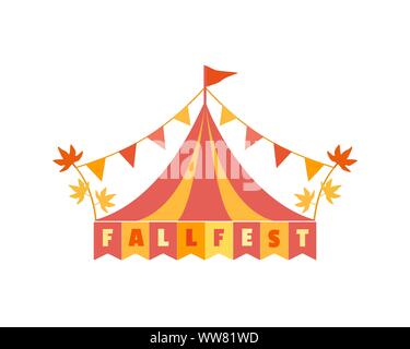 Hand drawn Fall fest tent simple flat color vector icon Stock Vector