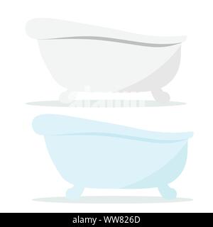 Vintage cast iron white and blue color bath icons with shadows isolated on white background. Stock Vector
