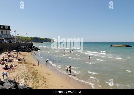Beach section Gold Beach, Arromanches-les-Bains, Calvados, Basse-Normandie, English Channel, France Stock Photo