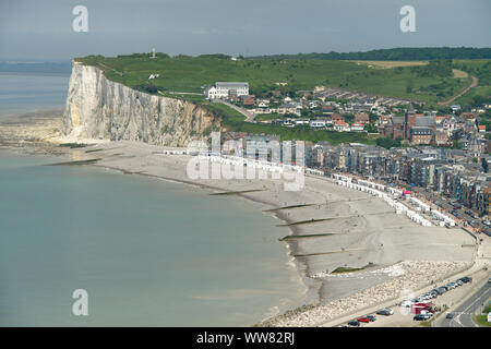 View from the lookout of Le Treport on the water front and the beach of Mers-les-Bains, Seine-Maritime Normandie, Normandy, France Stock Photo