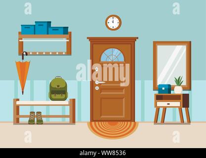 Cozy home entrance hall interior background with door Stock Vector