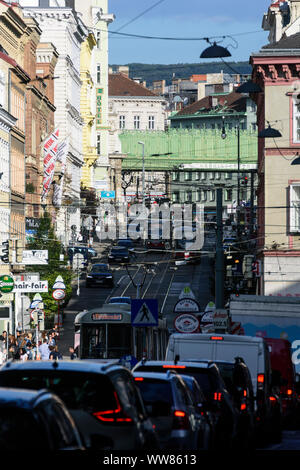 Wien, Vienna: street Währinger Straße, streetcar, cars, subway line 6, traffic jam, Austria, Wien, 09. Alsergrund