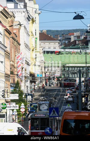 Wien, Vienna: street Währinger Straße, streetcar, cars, subway line 6, traffic jam, Austria, Wien, 09. Alsergrund