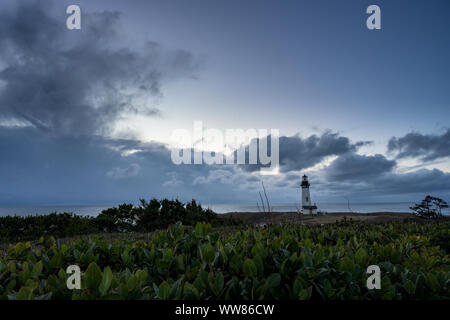 Nightfall at Yaquina Head Lighthouse along Oregon coast Stock Photo