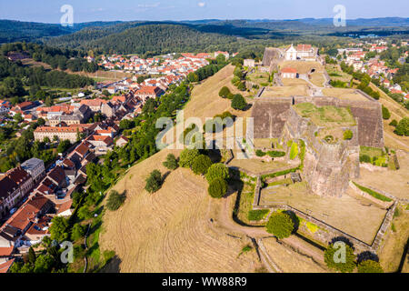 Star shaped bastions and outworks of Citadelle de Bitche, fortress and stronghold near German border in Moselle department, France. Northern Vosges Re Stock Photo