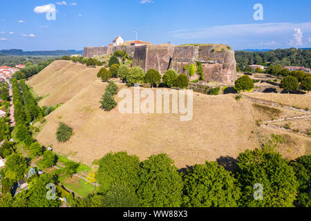 Star shaped bastions and outworks of Citadelle de Bitche, medieval fortress and stronghold near German border in Moselle department, France. The citad Stock Photo