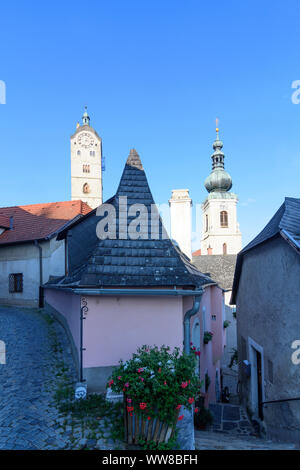 Krems an der Donau, church Frauenbergkirche (left), church St. Nikolaus (Saint Nicholas) in Wachau, Lower Austria, Austria Stock Photo