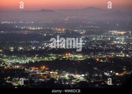 Los Angeles, California, USA - September 12, 2019:  Predawn view of the San Fernando Valley.  Shot from the Santa Susana Mountains near Chatsworth. Stock Photo