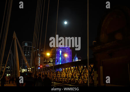 London, UK. 13th Sep, 2019. Chinese Mid-Autumn Festival full moon at Embankment Bridige on 13th September 2019, London, UK. Credit: Picture Capital/Alamy Live News Stock Photo