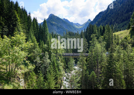 Lechtaler Alpen, Lechtal Alps, bridge over stream Parseierbach, Lechtal Valley, Tyrol, Austria